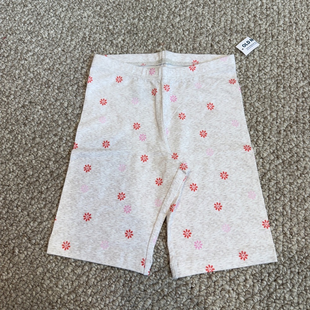 Old Navy Girls Heathered Oatmeal Floral Daisy Biker Shorts Size L 10-12 NWT